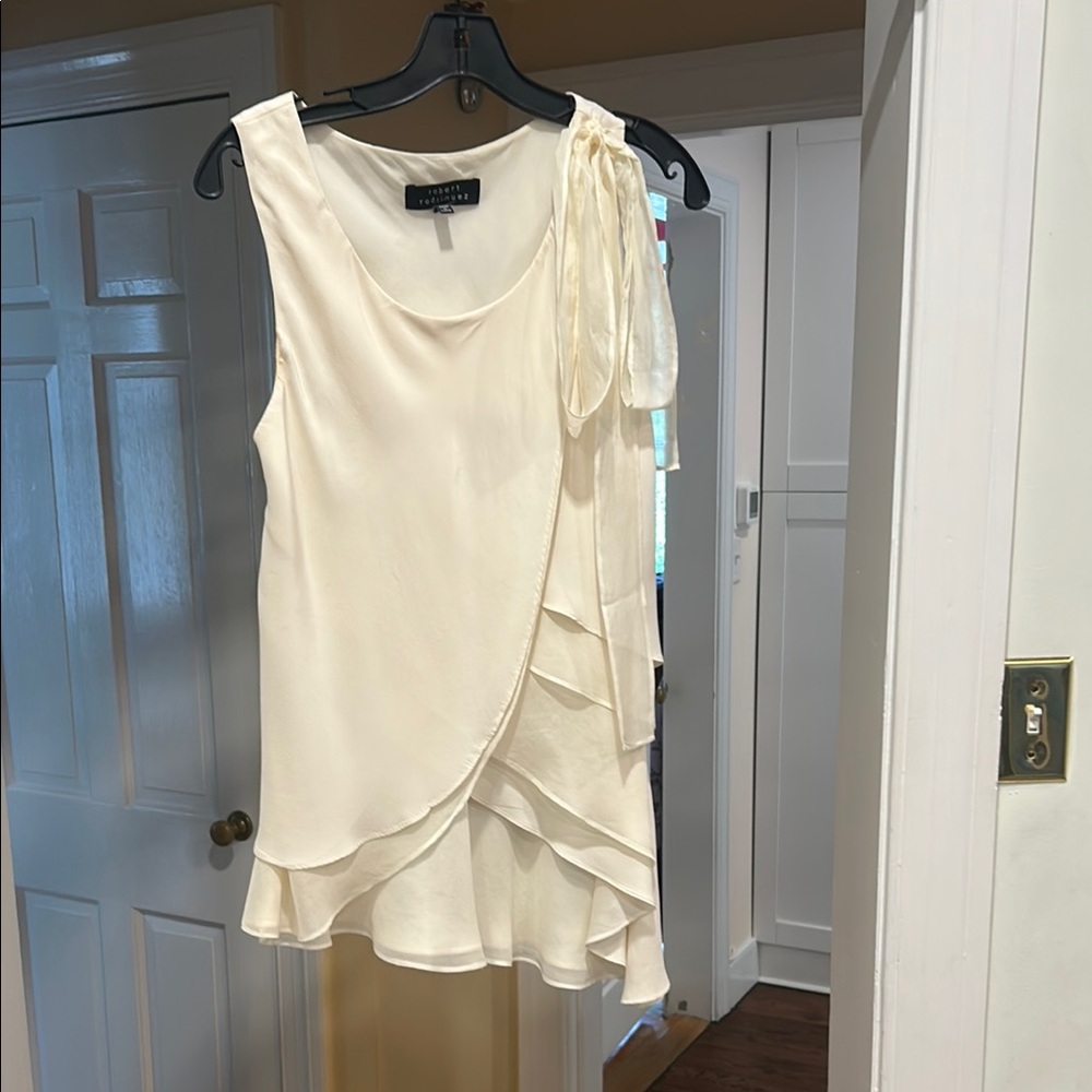 Robert Rodriguez Cream Asymmetrical Ruffled Tunic